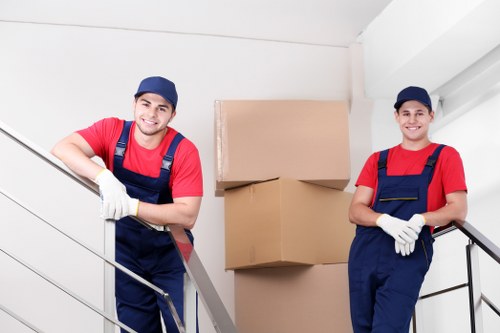 Office relocation planning in Ruislip with moving crates and business equipment