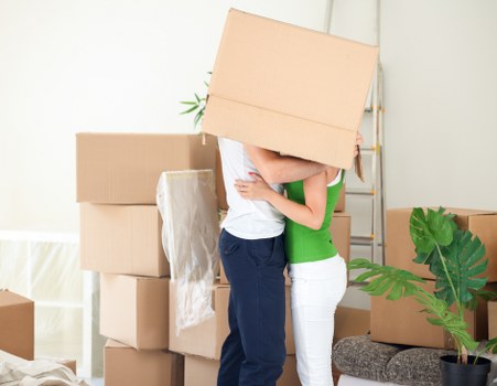 Packed boxes ready for a house or office move in Ruislip